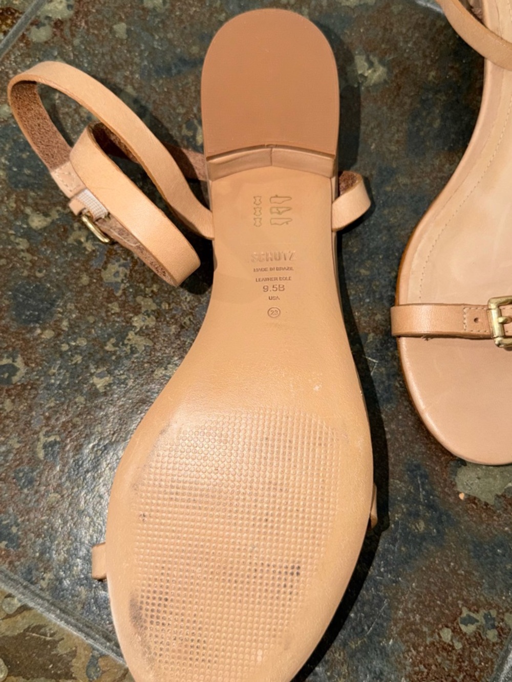 SCHUTZ Aurora Tan Leather Block Heel Sandals with Gold Buckle Size 9.5 - Picture 6 of 7